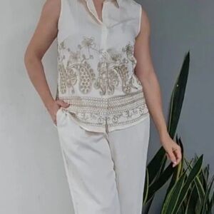 Elegant Cream Paisley Women's Jumpsuit